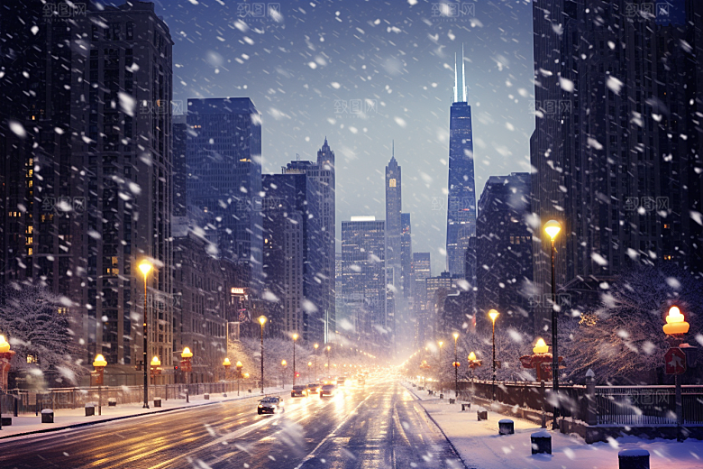 城市雪景安静城市街道原画