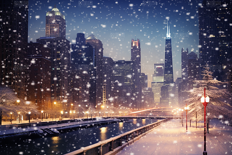 城市雪景城市街道静谧原画