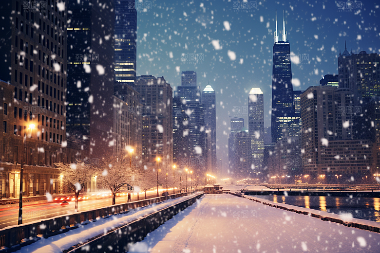 城市雪景高清静谧原画