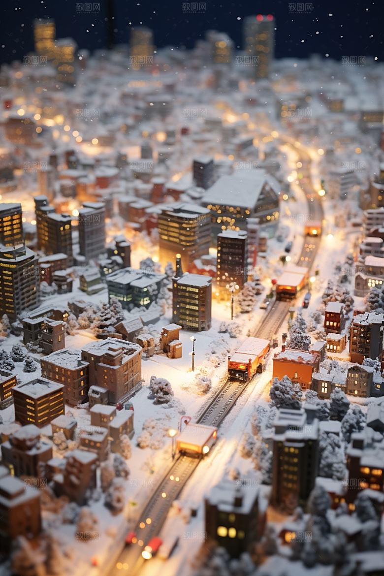 城市雪景雪夜城市街道原画