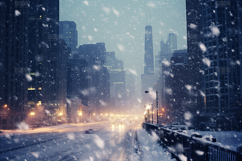 城市雪景雪夜静谧原画