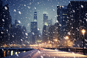 城市雪景下雪的都市高清原画