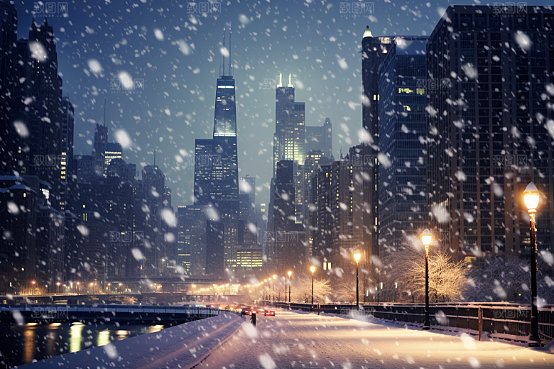 城市雪景下雪的都市高清原画