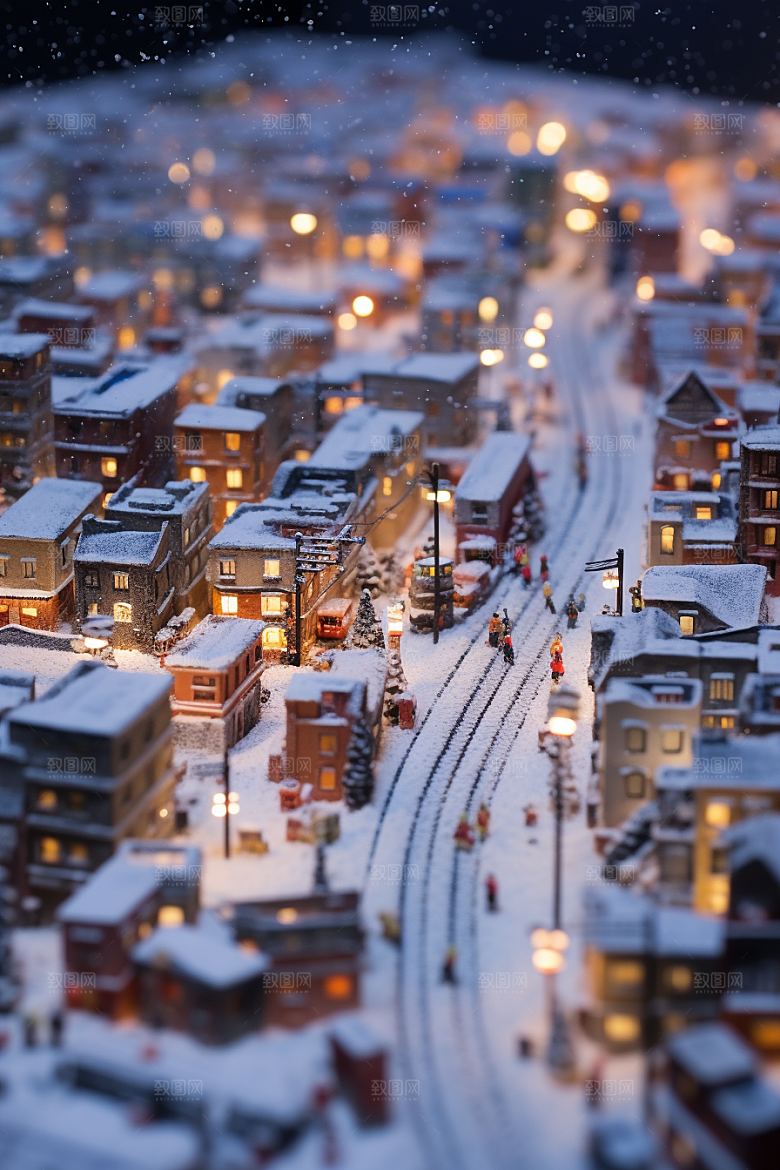 城市雪景雪夜建筑原画
