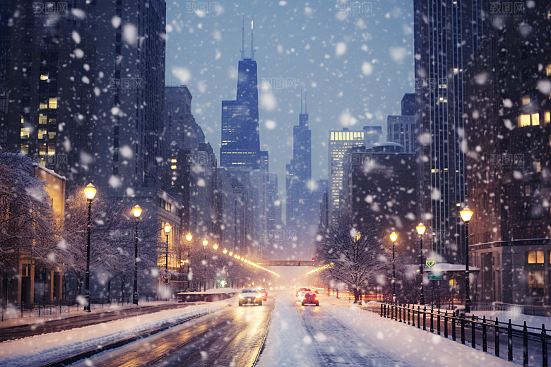 城市雪景建筑雪夜原画