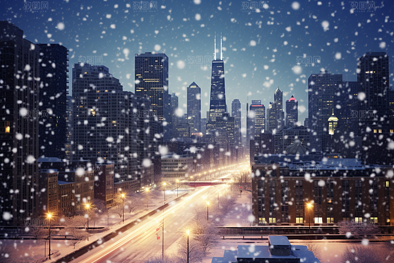 城市雪景静谧安静原画