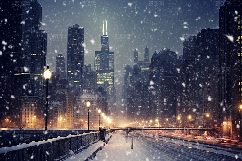 城市雪景雪夜下雪的都市原画