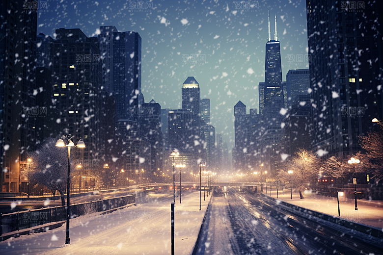 城市雪景安静下雪的都市原画