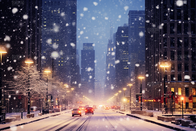 城市雪景建筑雪夜原画