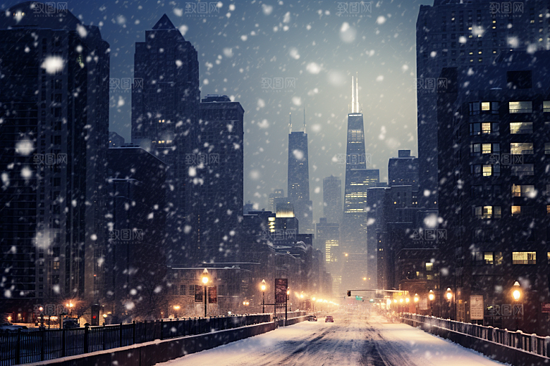 城市雪景雪夜建筑原画
