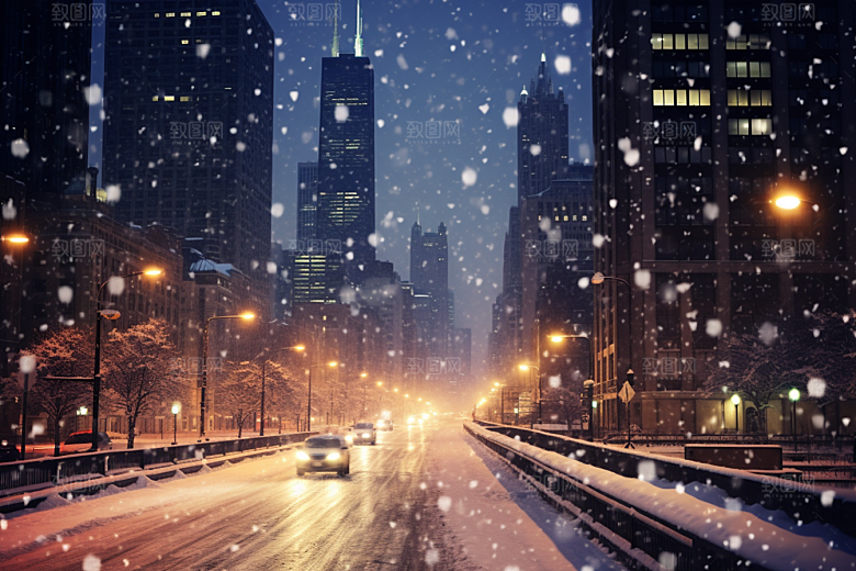 城市雪景安静雪夜原画