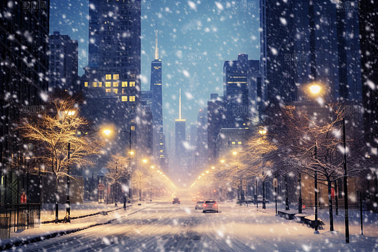 城市雪景建筑雪夜原画
