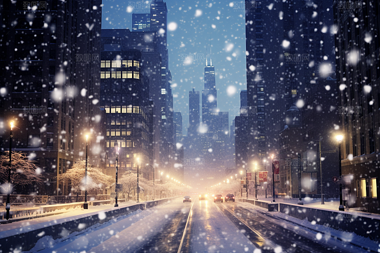 城市雪景安静下雪的都市原画