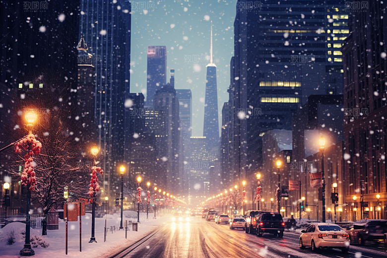 城市雪景建筑安静原画