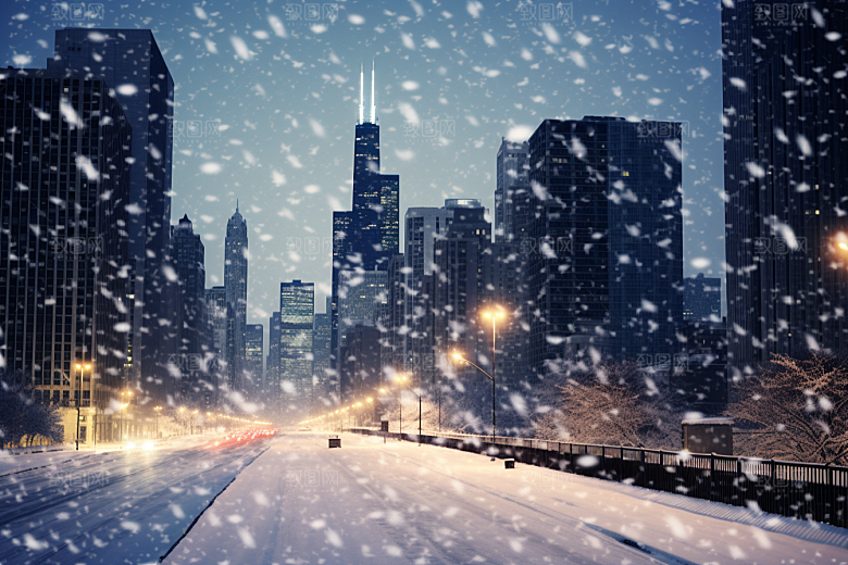 城市雪景雪夜安静原画