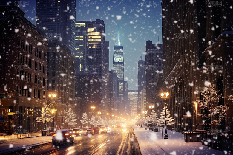 城市雪景建筑高清原画
