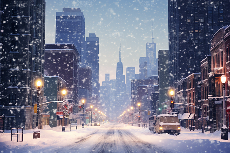 城市雪景高清城市街道原画