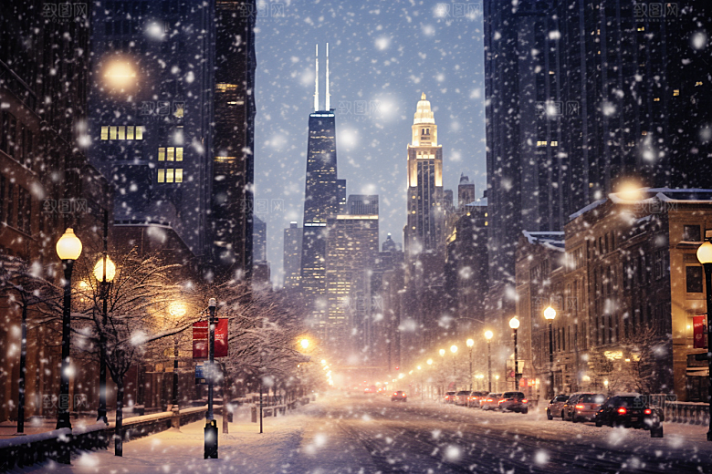 城市雪景高清城市街道原画