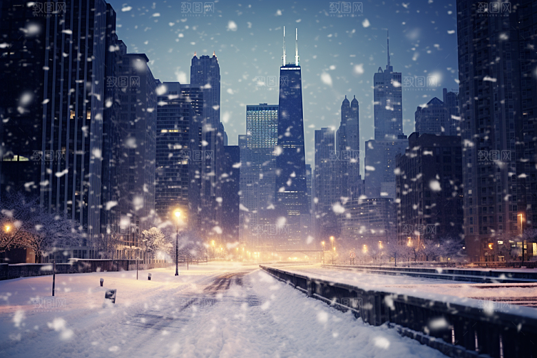 城市雪景雪夜下雪的都市原画