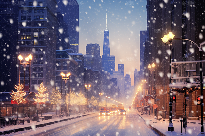 城市雪景建筑雪夜原画