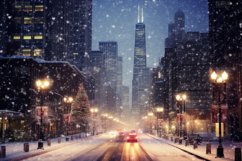 城市雪景雪夜下雪的都市原画