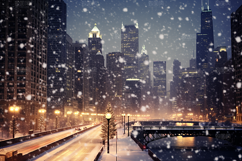 城市雪景高清城市街道原画