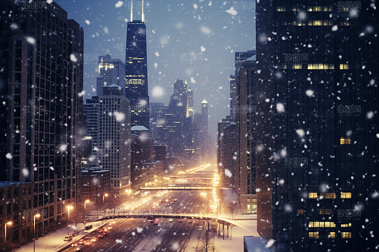 城市雪景静谧下雪的都市原画