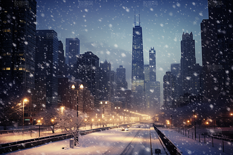 城市雪景建筑安静原画