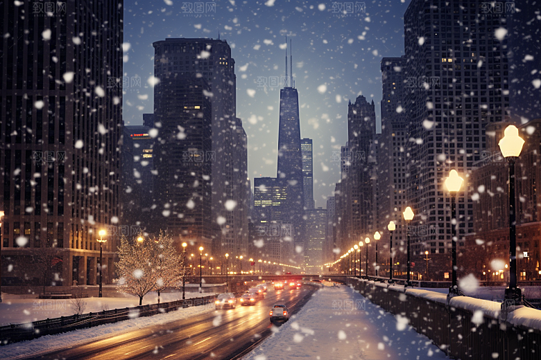 城市雪景安静下雪的都市原画