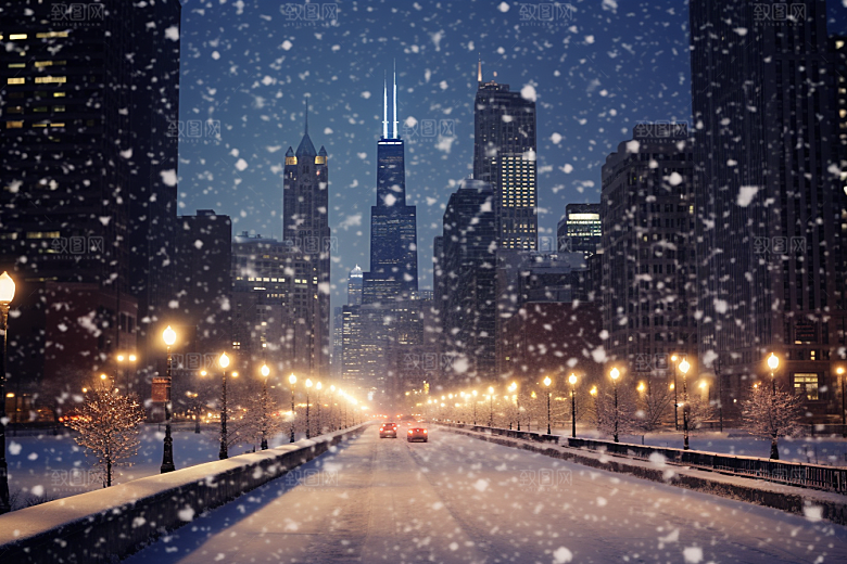 城市雪景高清雪夜原画