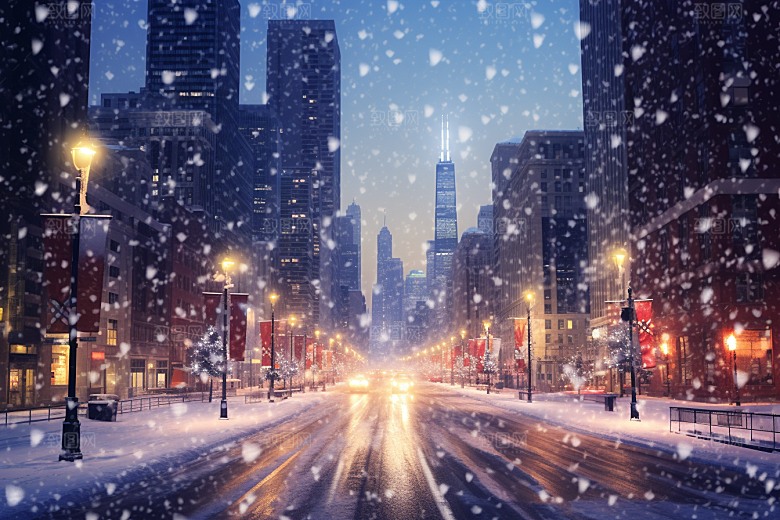 城市雪景静谧雪夜原画