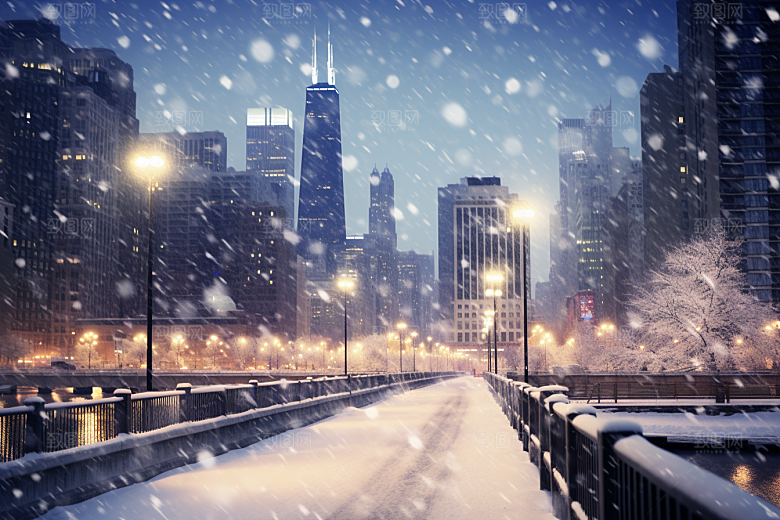 城市雪景雪夜下雪的都市原画