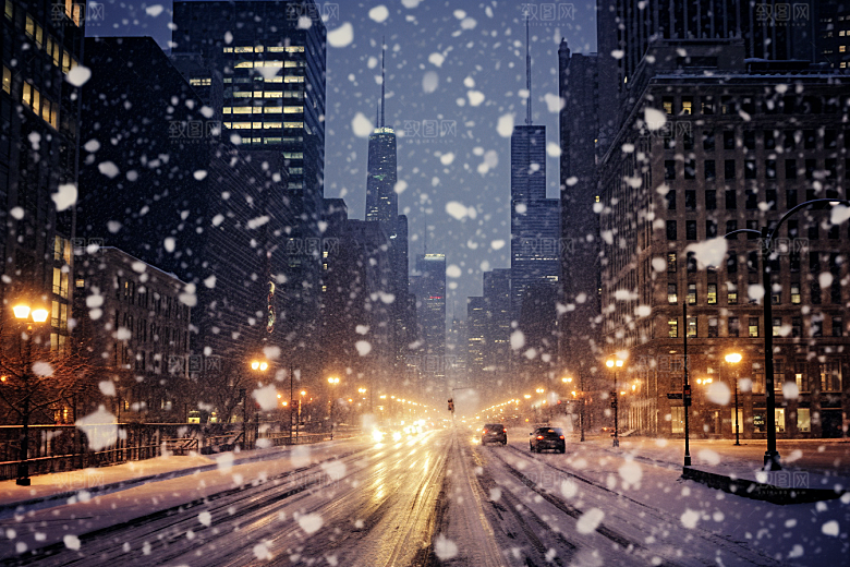 城市雪景安静建筑原画