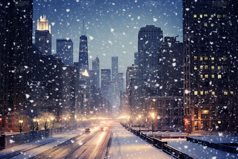 城市雪景雪夜下雪的都市原画