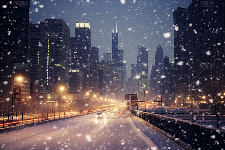 城市雪景安静城市街道原画