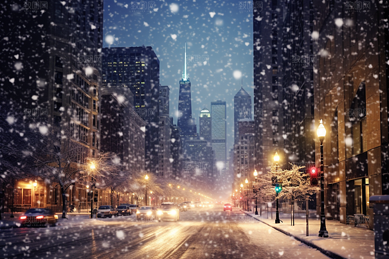 城市雪景下雪的都市安静原画