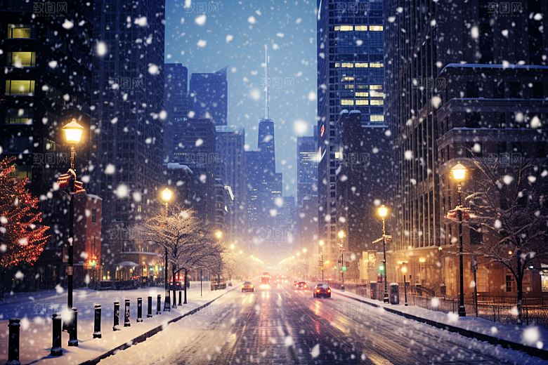 城市雪景下雪的都市安静原画