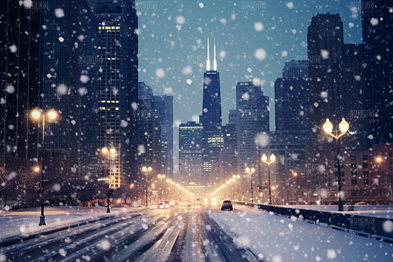 城市雪景雪夜高清原画