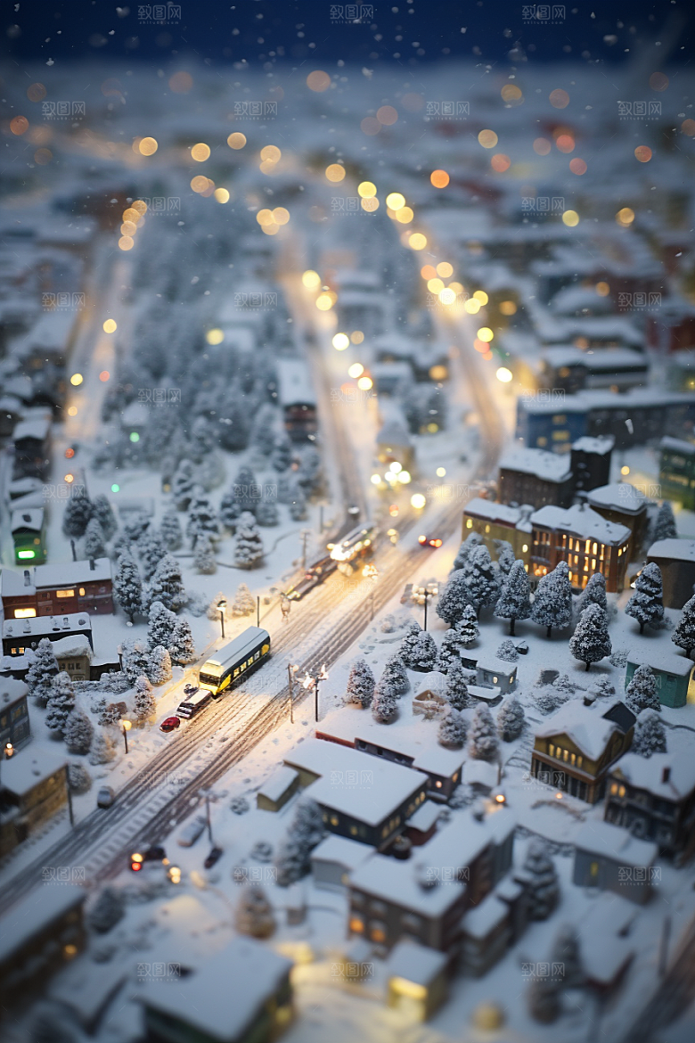 城市雪景城市街道建筑原画