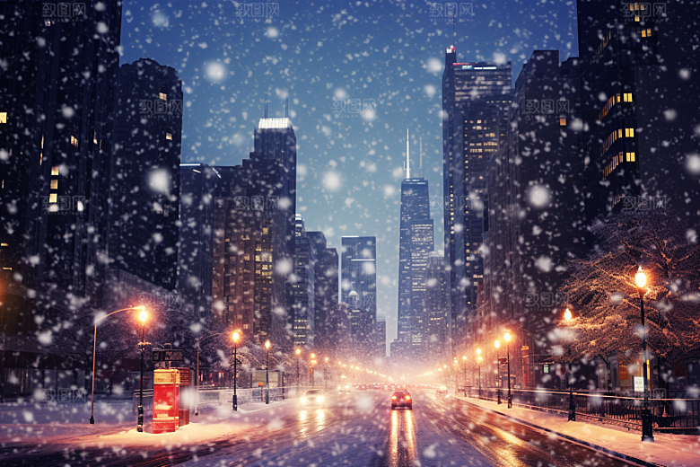 城市雪景安静雪夜原画