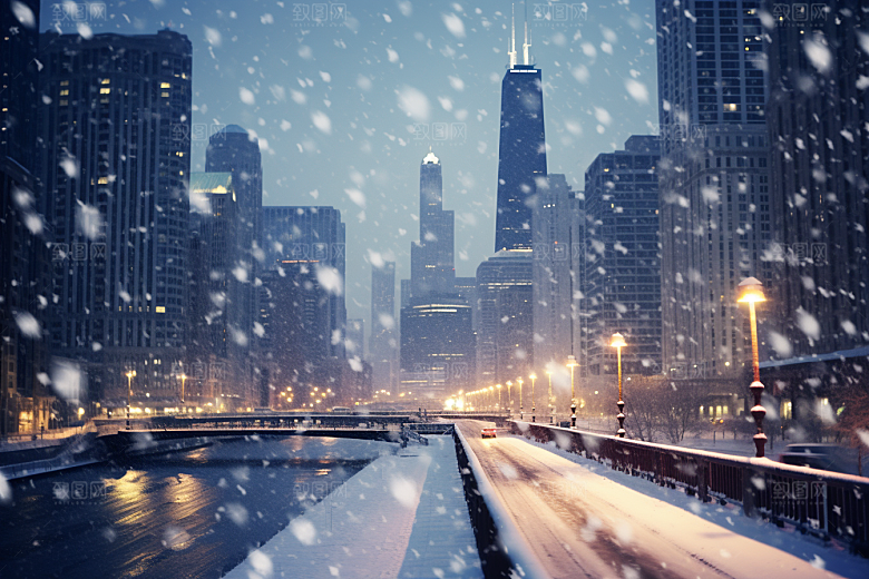 城市雪景安静城市街道原画