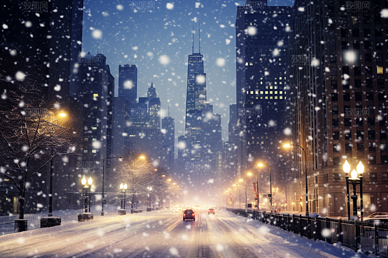 城市雪景雪夜下雪的都市原画