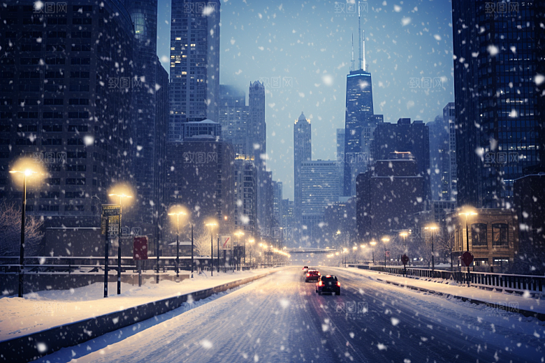 城市雪景建筑下雪的都市原画