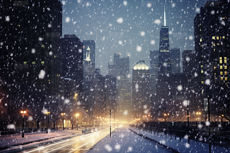 城市雪景静谧安静原画