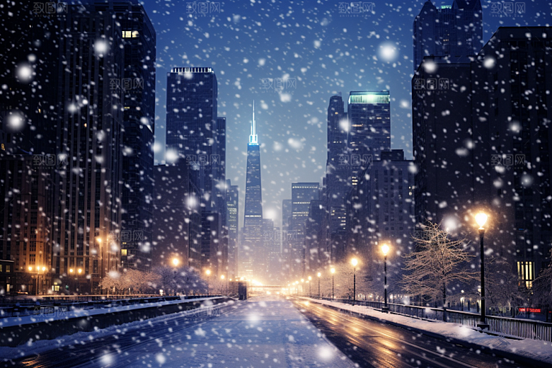 城市雪景雪夜下雪的都市原画