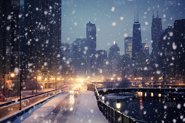 城市雪景高清下雪的都市原画