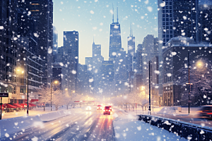 城市雪景雪夜下雪的都市原画