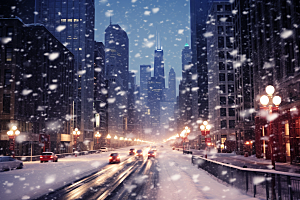 城市雪景下雪的都市城市街道原画