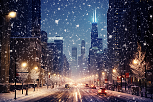 城市雪景静谧雪夜原画