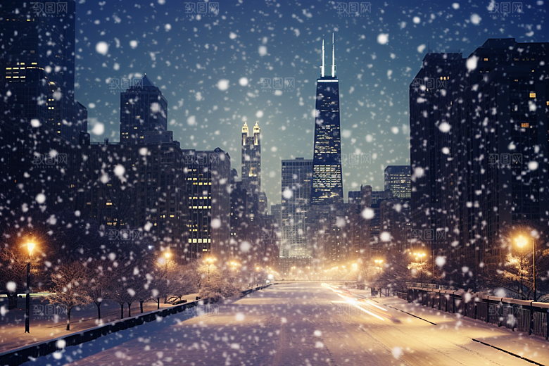 城市雪景下雪的都市静谧原画
